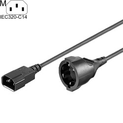 Netzkabel - Kaltgeräte-Stecker auf Schukokupplung - IEC C14 an CEE 7/4 Kupplung (Schuko-Buchse) | versch. Längen