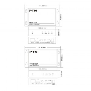 Abmessungen des HDBaseT Extenders TPHD402 für HDMI Signale: Transmitter und Receiver