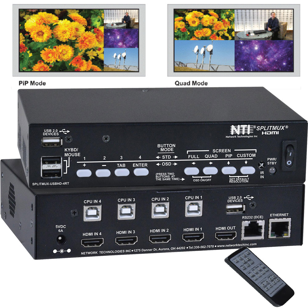 4Port 2K KVM Multiviewer SPLITMUXUSBHD4RT von NTI
