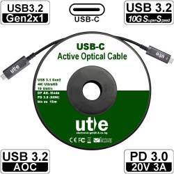 UTES25S050xxxAOC Serie: Aktive optische USB-C Hybrid-Daten- und Videokabel (AOC USB-C)