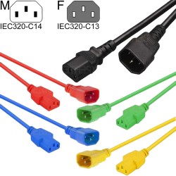 IEC Kaltgerätekabel/ Kalgeräteverlängerung C14 - C13 - Netzkabel | Verschiedene Farben und Längen lieferbar.