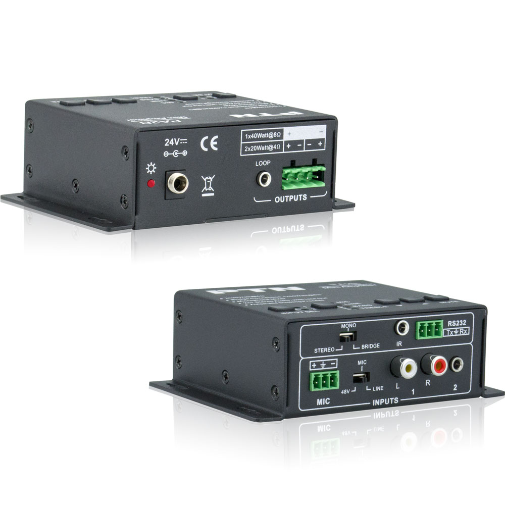 Audioverstärker PA2B : Digital Amplifier (Class-D) mit 2x Line- und 1x Mikrofon-Eingängen. 2x20W@4Ohm oder 1x40W@8Ohm bei Verwendung einer Bridge