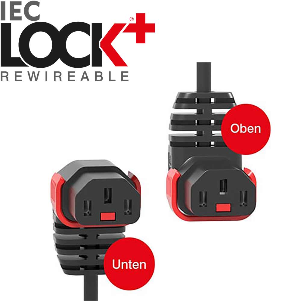 IECLock+ Kupplungen zur Kabelmontage IEC Lock+ Buchse C13 (gewinkelt