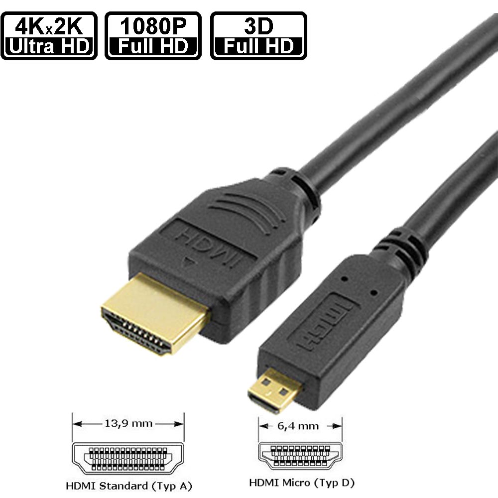 Typ A Micro HDMI High Speed mit Ethernet 19polig auf HDMI Typ D