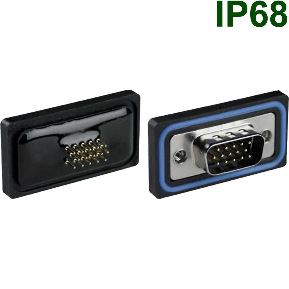 Wasserdichte DSub/VGA-Steckverbinder: Wasserdichter D-Sub HD15 VGA PCB  Einbaustecker (IP68)