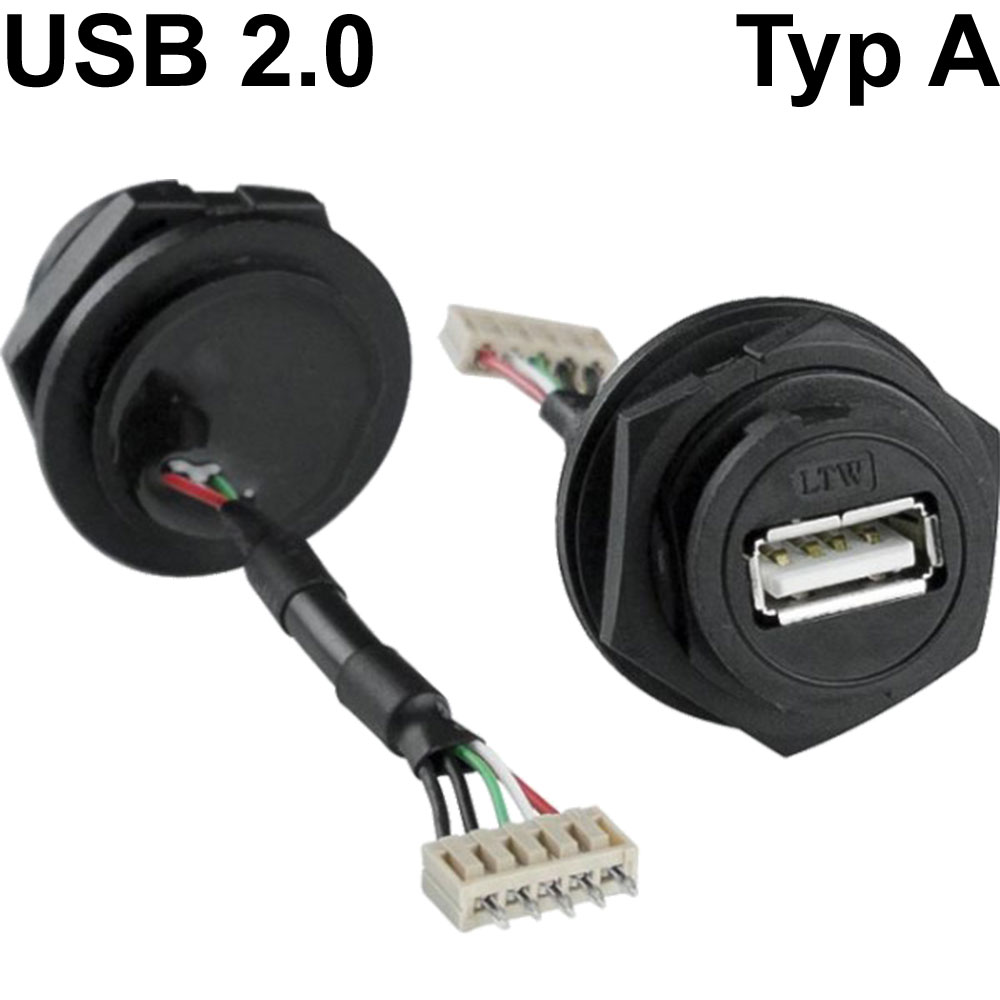 Wasserdichte USB 2.0 Buchsen & Kabel - Typ A: Wasserdichte USB Einbaubuchse  (TypA) mit Schnellverschluss (IP67)