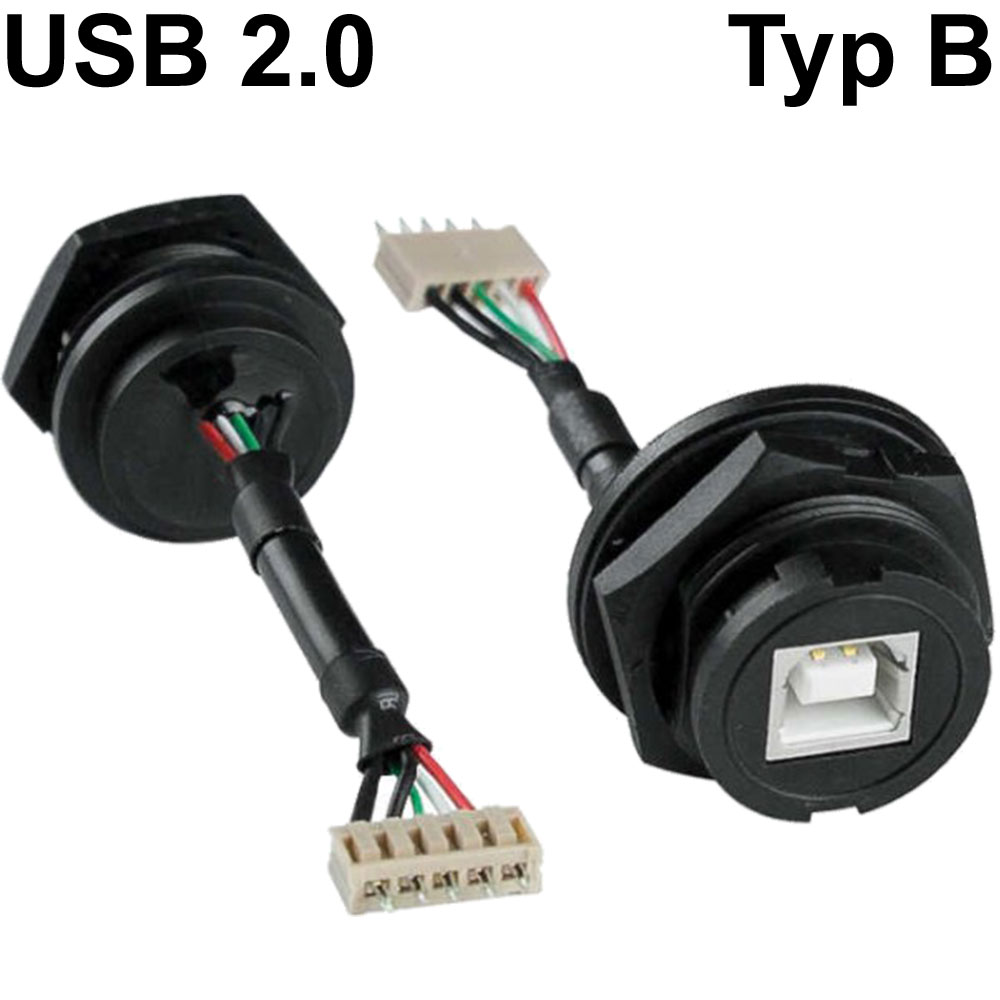 Wasserdichte USB 2.0 Buchsen & Kabel - Typ B: Wasserdichte USB Einbaubuchse  (TypB) mit Schnellverschluss (IP67)