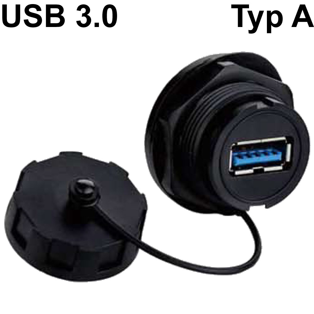 IP67 USB3.0-Einbau/Durchgangsbuchse inkl. Verschlusskappe und Dichtung