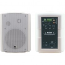 Das Aktiv-Lautsprechersystem für den Wandaufbau, Kramer Tavor 5-O, hat einen Stereo−Eingang für Linepegel mit eingebautem Verstärker, der das Audio−Signal an die Lautsprecher gibt.