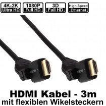 3,0m High Speed HDMI Kabel mit flexiblen Winkelsteckern u. Ethernet Channel für 4K/ Ultra HD und 1080p 3D | unterstützt ARC | vergoldete Steckersysteme für geringere Übergangswiderstände