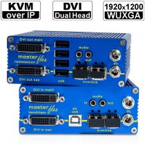 kvm-tec MASTERflex Dual Fiber MV2-F Set: Dual Head DVI-D/ DVI-I/ USB2.0 und Audio KVM Extender over IP (Set) in Fiber | 2x 1920x1200@60Hz (Video) und 480Mbit/s (USB tranparent) bis 160km via Glasfaser-/ LWL-Kabel