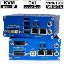 kvm-tec MASTERflex Single/ Redundant MV1-Set: DVI-D/ DVI-I/ USB2.0 und Audio KVM Extender over IP (Set) in Kupfer | 1920x1200@60Hz (Video) und 480Mbit/s (USB tranparent) bis 150m über ein CAT-Kabel