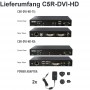Lieferumfang des Raritan C5R-DVI-HD DVI USB KVM-Extender Sets: 1x C5R-DVI-HD-TX, 1x C5R-DVI-HD-RX, 2x Netzteil (5V, 3A)