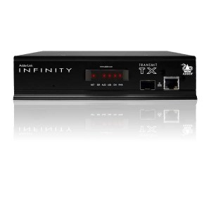 Der Transmitter (ALIF1002T-xx) der KVM Verlängerung ADDERLink INFINITY 1002 überträgt die USB-Tastatur-, -Maus- und DVI-Video-Siganle über ein TCP/IP Netzwerk.