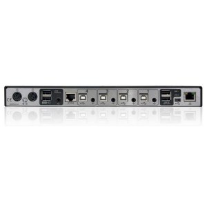 Rückansicht des ADDER CCS-PRO4, dem High-End KVM Switch mit Free-Flow Funktion.