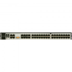 ATEN KN2124v: An der Rückseite des KVM over IP-Switches mit 24 Ports und 3 Bussysteme, Tonübertragung und virtuellen Datenträgern befinden sich die 24 KVM-Ports in Form von RJ-45-Buchsen. Hier dargestellt die Variante mit 40 KVM-Ports.