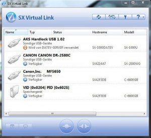 SX Virtual Link ist eine Anwendungssoftware zur Nutzung der USB Virtual Link-Technik. Mit SX Virtual Link kann über den Computer eine Remote-Verbindung zu einem beliebigen mit dem USB-Geräte-Server verbundenen USB-Gerät in einem Netzwerk hergestellt werd