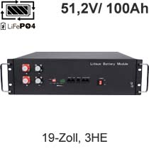 PS5120E: 100Ah Lithium-Batteriebank -  LiFiPO4 Rack-Batterie (48V, 5,12kWh) für die Custos und Clippers USV-Serien & PV-Wechselrichter | 19'', 3HE