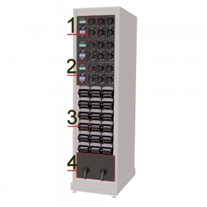 UPS Meta System ARCHIMOD Systemaufbau:  1-Leistungsmodule, 2-Kontrollmodul, 3-Batteriemodul, 4-Anschlussmodul