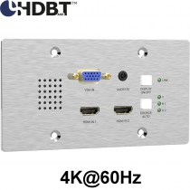 PTN TPUH408TV-EU: Aktiver 3x1 4K60/ UHD Wandeinbau Extender für 2x HDMI & VGA mit RS232, IR und PoH