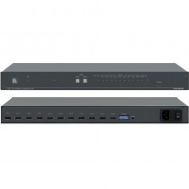 Der Kramer VM-8HN, ein 1:8+2 Ultra-HD Verteilverstärker, verteilt nach Neutaktung und Entzerrung das HDMI Eingangssignal an ingesammt 10 HDMI-Ausgänge (acht identische HDMI Ausgänge und zwei Schleifen (Loop)-Ausgänge)..