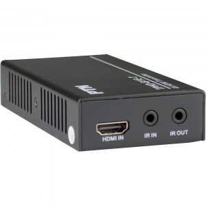 PTN TPHD-BYE-T: An der Geräterückseite des Sender befinden sich der HDMI-Eingang, sowie die beiden Anschlüsse für die bi-direktionale IR-Übertragung.