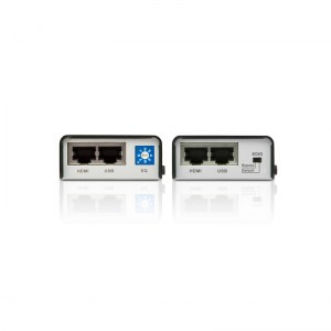 An der Rückseite des HDMI USB Extender VE803 von ATEN befinden sich sowohl bein Receiver vie auch beim Transmitter zwei RJ45 Anschlüsse für die Cat-Kabel. Über die Cat5e- oder Cat6-Kabel weden das HDMI-Signal und das USB-Signal übertragen.