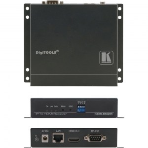 Der Kramer KDS-EN2R ist ein IP-basierter Empfänger für HDMI-Signale. Er verwendet die JPEG 2000 Kompressions−Technologie und empfängt ein visuell verlustfreies Full HD-Bild mit digitalem Stereo über ein 1000BaseT LAN von einem Sender Kramer KDS-EN2T.