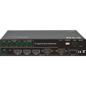 Der PTN SC51D, ein Full HD Scaler Switch, besitzt an der Geräterückseite 3 HDMI- und  2 VGA-Eingänge. Als Videoausgang verfügt der Full HD Scaler Switch über einen HDMI-Port.