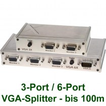 6swaPs VGA Verteiler: Videosplitter mit 3- oder 6-Ports - Ausführung mit regelbarem Booster