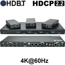 Das UH-44-3X-SET besteht aus der 4k UltraHD HDMI HDBaseT Matrix UH-44-3X und drei HDBT Receivern.