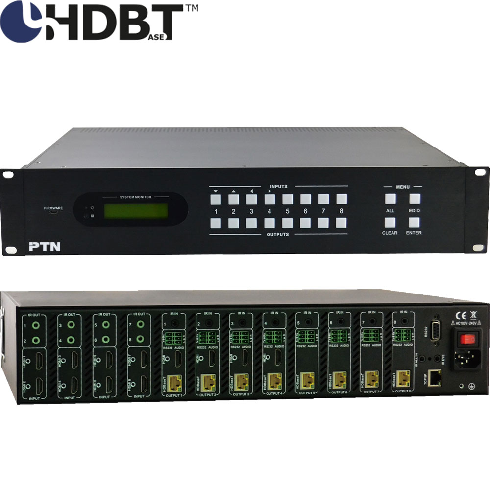MHD8844TP: 8x8 HDMI Videomatrix mit 8x HDBaseT- und 4x HDMI-Ausgängen