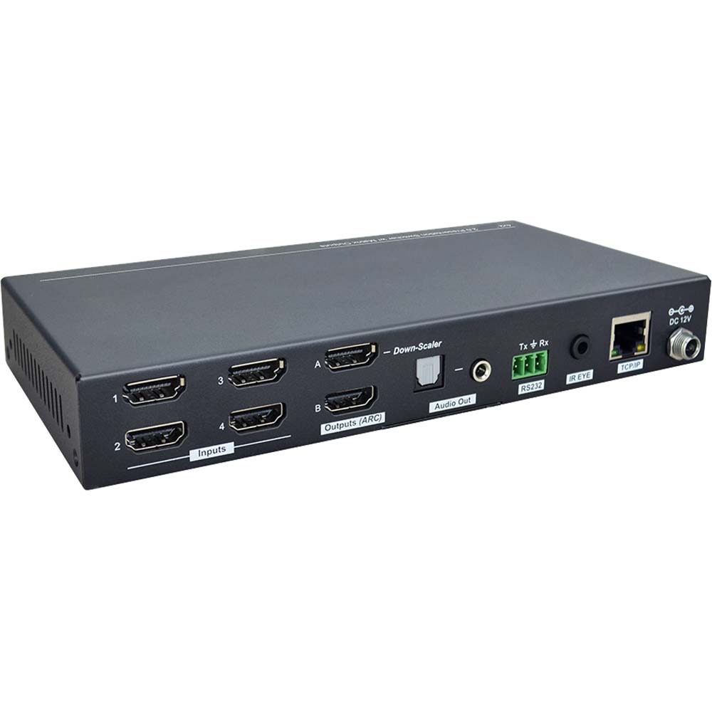 PTN SCU42: 4x2 4K60 18G HDMI2.0 Präsentations-Matrixschalter mit 4K zu 1080p Downscaling und Audio De-Embedding