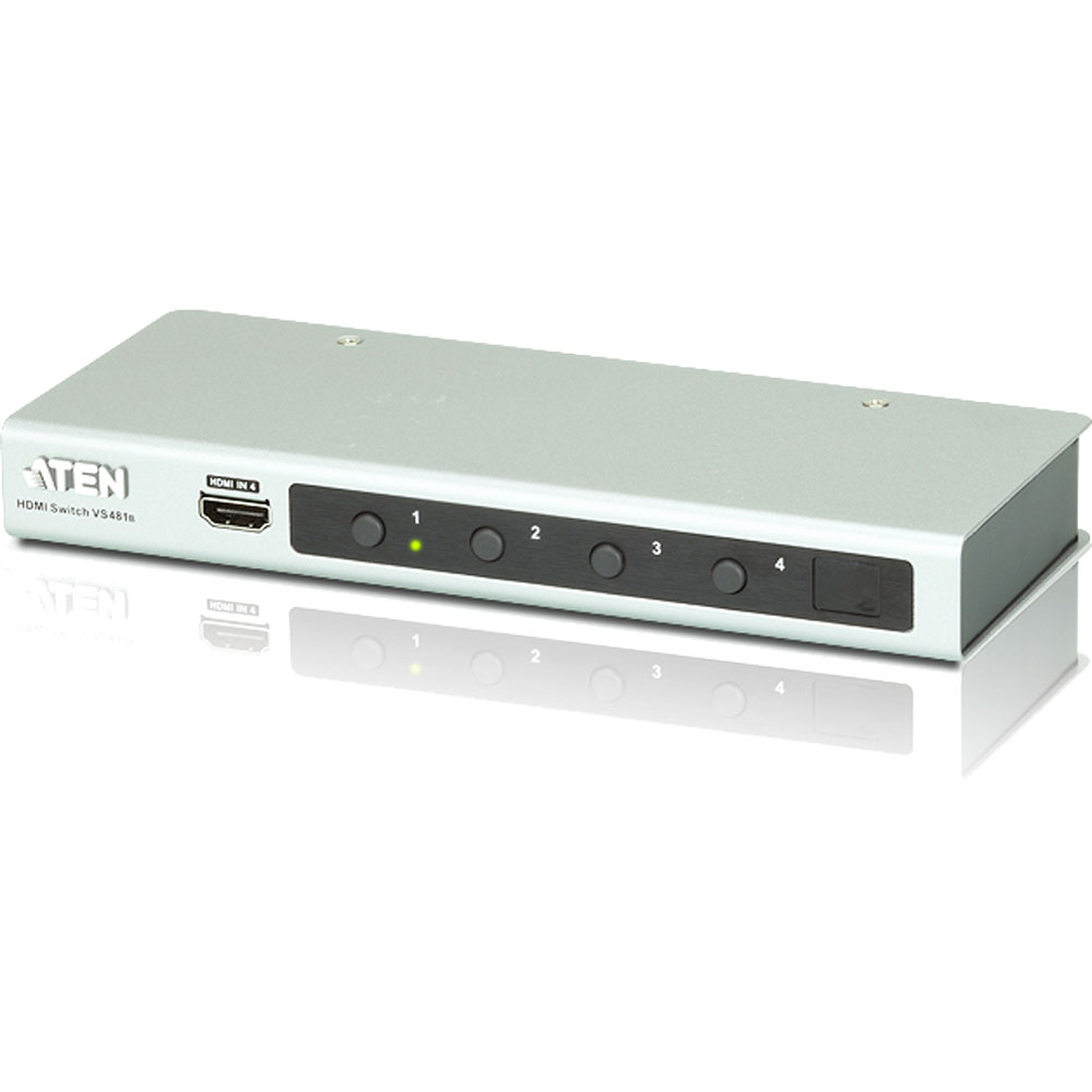 Der 4-Port HDMI Switch ATEN VS481B ermöglicht Ihnen den schnellen Anschluss von 4 HDMI Quellen an Ihren HDMI Bildschirm und den schnellen Wechsel über Tasten an der Vorderseite, RS-232 oder IR Fernbedienung. Die LEDs an der Vorderseite dieses 4K Ultra HD