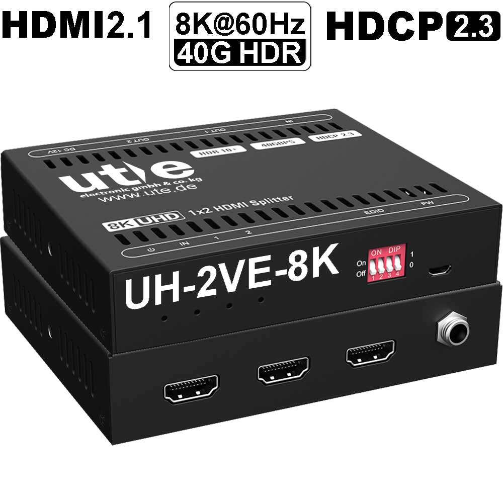 HDMI 2.1 1x2 Splitter mit HDR10+ Unterstützung - Der 2-Port Verteiler unterstützt 8K@60Hz und 4K@120Hz HDMI Signale
