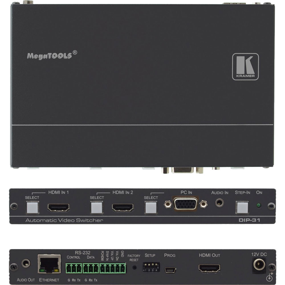 Kramer DIP-31: 4K 60 UHD HDMI und VGA Umschalter & Step-In Steuermodul, mit Ethernet, RS−232, USB & Stereo Audio